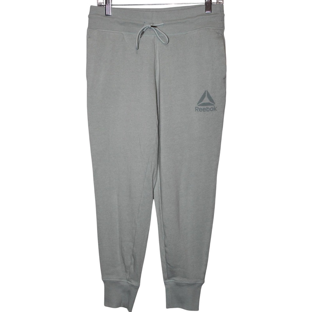 Womens Reebok Mint Green Silver Cotton Athletic Stretch Joggers Pants Size Small